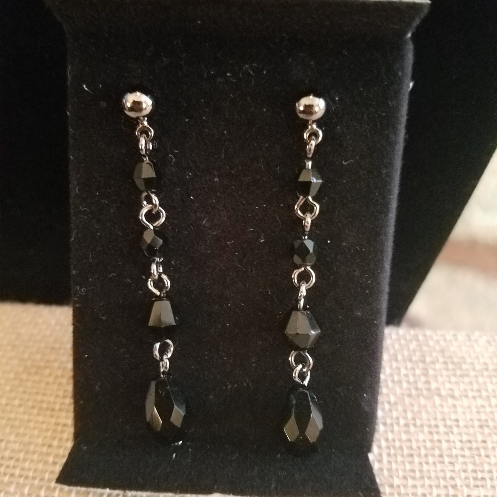 Black faceted beaded drop earrings